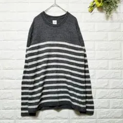 ギャップ（S）グレー×白 ボーダーニット 大きめ・ゆったり