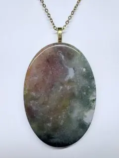 天然石モスアゲートカボション　オーバル型ペンダント