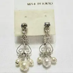 希少 80s 90s ヴィンテージ イヤリング フェイクパール&フィリグリー