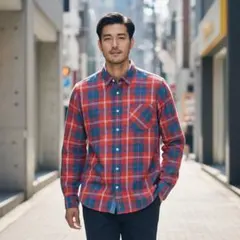 90sオールドGAP チェックシャツ コットン 赤紺 L