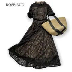 ROSE BUD/スタンドネックレースドレスワンピース/クロシェ黒ブラック/Ｆのサムネイル