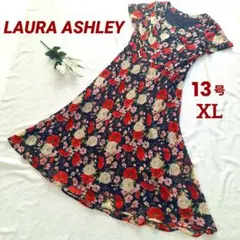 ローラアシュレイ ロングワンピース 花柄 半袖 13号 XL