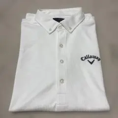 美品☆Callaway キャロウェイ　メンズ　ゴルフ　長袖ポロシャツ　総柄　白