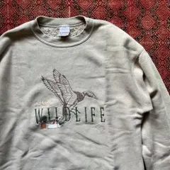 90s ビンテージ スウェット USA製 動物 鳥 ベージュ トレーナー 古着