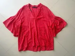 ZARA WOMAN ザラ レッド ドット柄 フレアスリーブ トップスのサムネイル