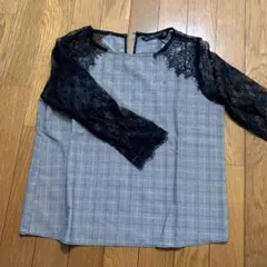 ZARA BASIC グレンチェック 袖 レース ブラック グレー