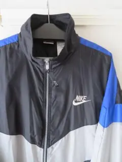 90s NIKE ナイロンジャケット 刺繍ロゴ L 青 黒 Y2K