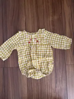 イエローチェックロンパース 80