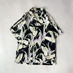 made in usa rayon aloha shirt black S