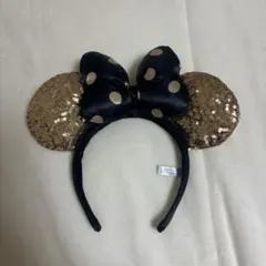 ディズニー ミニーカチューシャ スパンコール黒と金