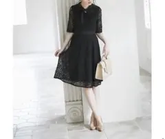 【極美品】ボウタイりぼん配色フラワーレースワンピースtocco closet