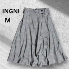 INGNI イング　ラップ風チェックフレアスカート　M グレー