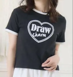 新品　ハートロゴ　ちびTシャツ　レトロ　パイピングデザイン　黒のサムネイル