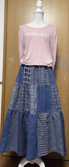 着物リメイク 絣(木綿)のパッチワークティアードスカート - メルカリ