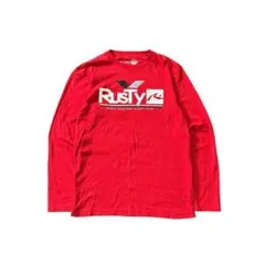 7BS2【RUSTY】フロントロゴプリント　ロンT 長いTシャツ　赤　古着のサムネイル