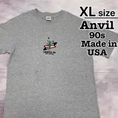USA製　90s　Anvil　Tシャツ　XL　グレー　刺繍　サンタフェ　古着