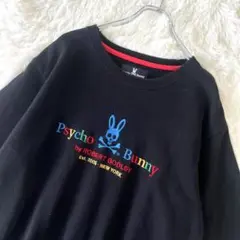 9【美品】サイコバニー 半袖 スウェット トレーナー　ロゴ 刺繍　マルチカラー黒