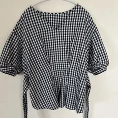 黒と白のギンガムチェック 半袖シャツ サイズ…Ｌ