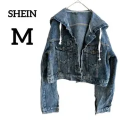 SHEIN 【M】 デニムジャケット フード付き クロップド丈 ショート丈