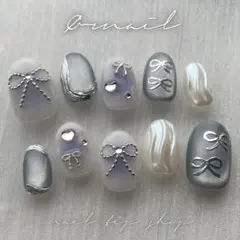 No.20 オーダーネイルチップ リボン マグネット チーク ブルー