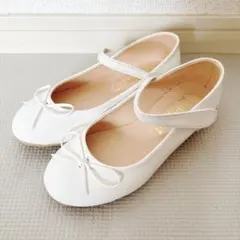 ホワイトリボン付きバレエシューズ 19.0 ピアノ 発表会 イベント