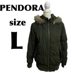 ペンドラ　ファーフード付き　ダウンジャケット　カーキ　カジュアル　冬