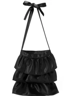 リボンショルダーフリルトートバッグ黒