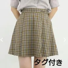 フィント ロゴ刺繍入りサイドプリーツチェックミニスカート ベージュ×ホワイト