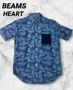BEAMS HEART カモフラ柄 ボタンダウンシャツ M ブルー 迷彩 Mのサムネイル