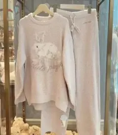 新品！ふわふわうさぎのジャガードプルオーバー上下セットピンク