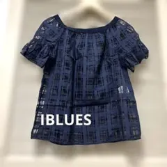 iBLUES ネイビー チェック柄 半袖ブラウスシアー　　3