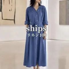 極美品シップス リネンカイキンシャツワンピース グリーン 麻 サイズ38