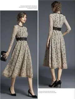LACE LADIES ワンピース ドレス レース ベージュ×ブラック 新品