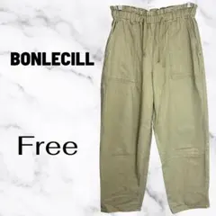 【BONLECILL】ハイライズデニムバルーンパンツ　フリル　総ゴム　紐　カーキのサムネイル