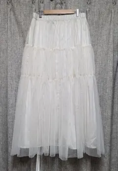 アイボリー チュール レイヤードロングスカート