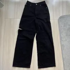 moment+ ブラックワイドレッグジーンズ ダメージ加工のサムネイル