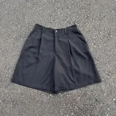 90s ワイドスラックスショーツ レーヨン バギーショーツ ツータック ブラックのサムネイル