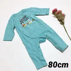 2-620【ディズニー】ロンパース　ベビー　赤ちゃん　ミッキー　水色　可愛い♪