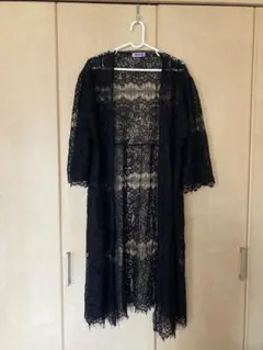 PUNYUS 黒 レース ロングカーディガン　サイズ4のサムネイル