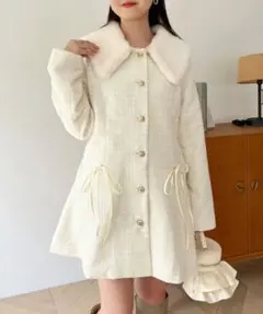 新品タグ付き ナイスクラップ ファーティペットリボンワンピースコート アイボリー