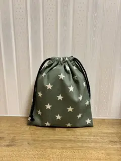 【67a黒】ハンドメイド 給食袋 星 くすみ グリーン シンプル