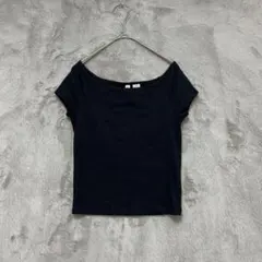 DIVIDED♡リブTシャツ オフショルダー 半袖 ブラック Sのサムネイル