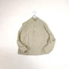 【Muji/無印良品】スタンドカラー長袖コットンシャツ『S』薄カーキ　前開き