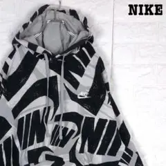 総柄★ ナイキ プルオーバー スウェットパーカー ゆるだぼ 刺繍ワンポイントロゴ
