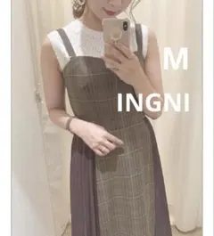 INGNIサイドプリーツ／ジャンスカ ブラウン系チェック柄　サロペット