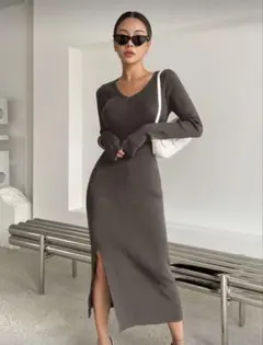 Dazy ダークブラウン ロングニットワンピース M