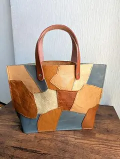 本革　ハンドメイド　トートバッグ　ミニトート　パッチワーク