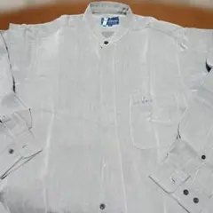 メンズ　長袖シャツ(M) グレー ストライプ クリーニング済み