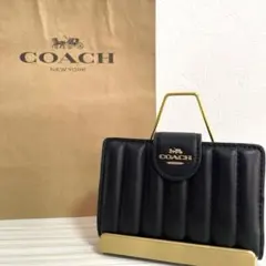 早い者勝ち！訳あり新品 COACH キルティング 二つ折り財布 ブラック