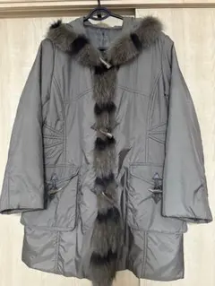 ファー付き ナイロンロングコート　グレージュ